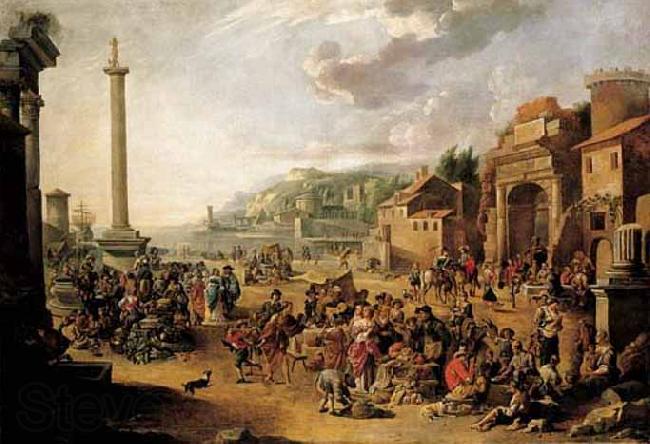 GRAFF, Anton A market in an Italianate harbour with Diogenes in search of an honest man